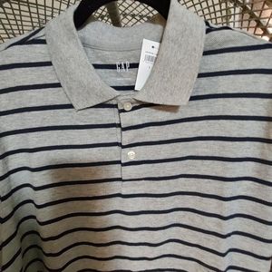 Gap gray and navy stripe polo shirt. New. Size Large.